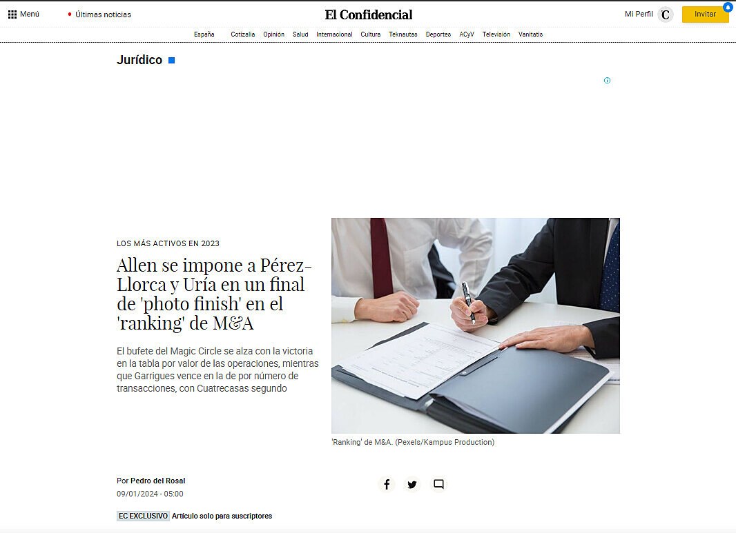 Allen se impone a Prez-Llorca y Ura en un final de 'photo finish' en el 'ranking' de M&A
